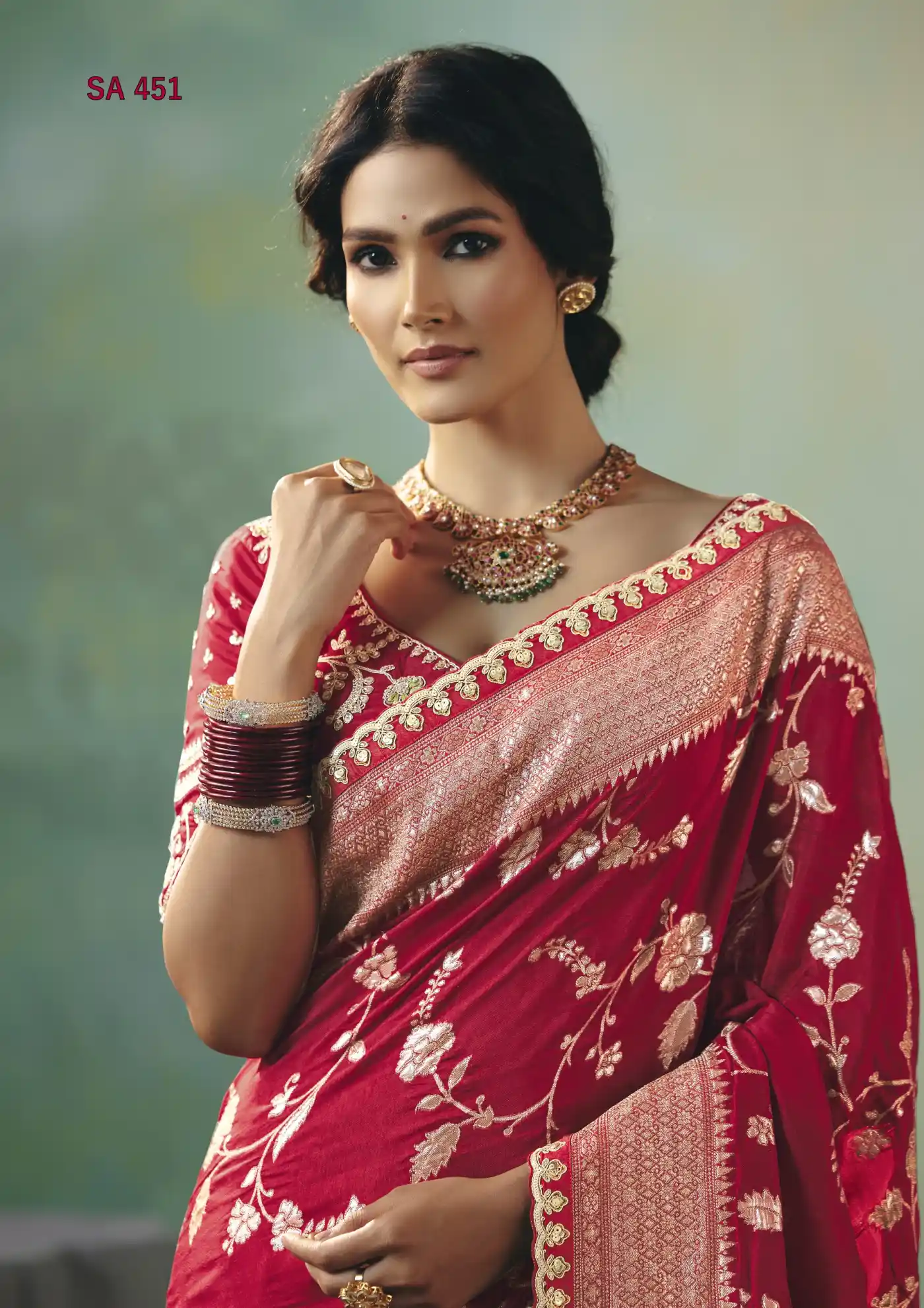 Red Bridal Silk Saree – Red & Gold